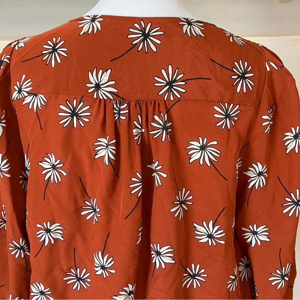 Madewell Red / Orange Floral 100% Silk Floral 3/4 Sleeve Blouse size Medium - Picture 6 of 10